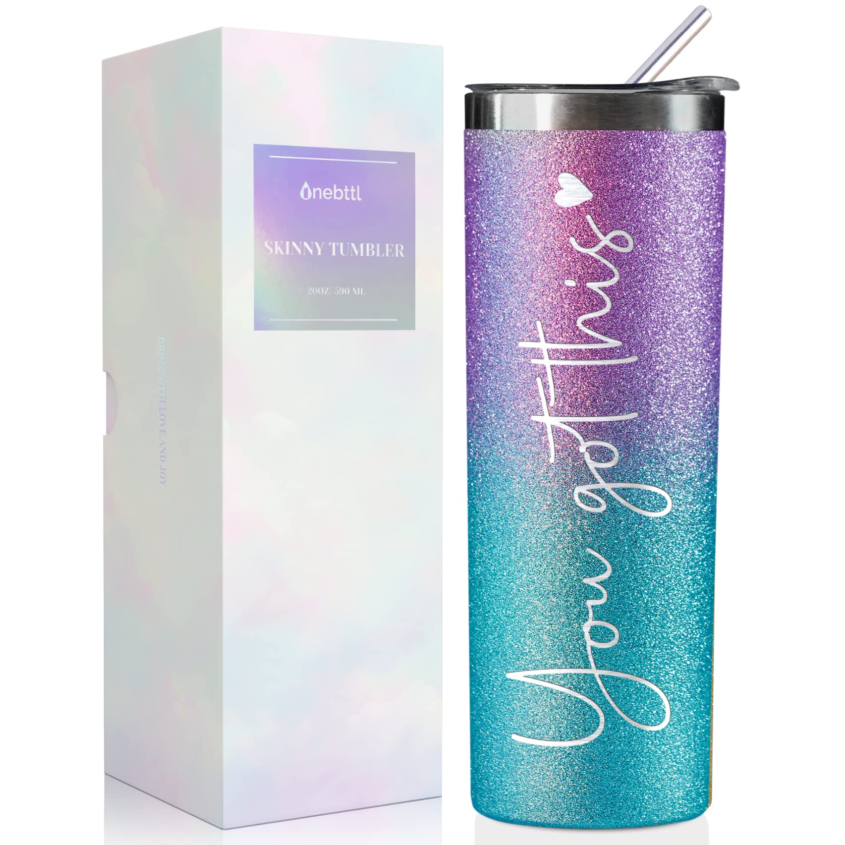 Onebttl regalo inspirador para mujeres, vista frontal de la botella 20 onzas, ideal para logros.