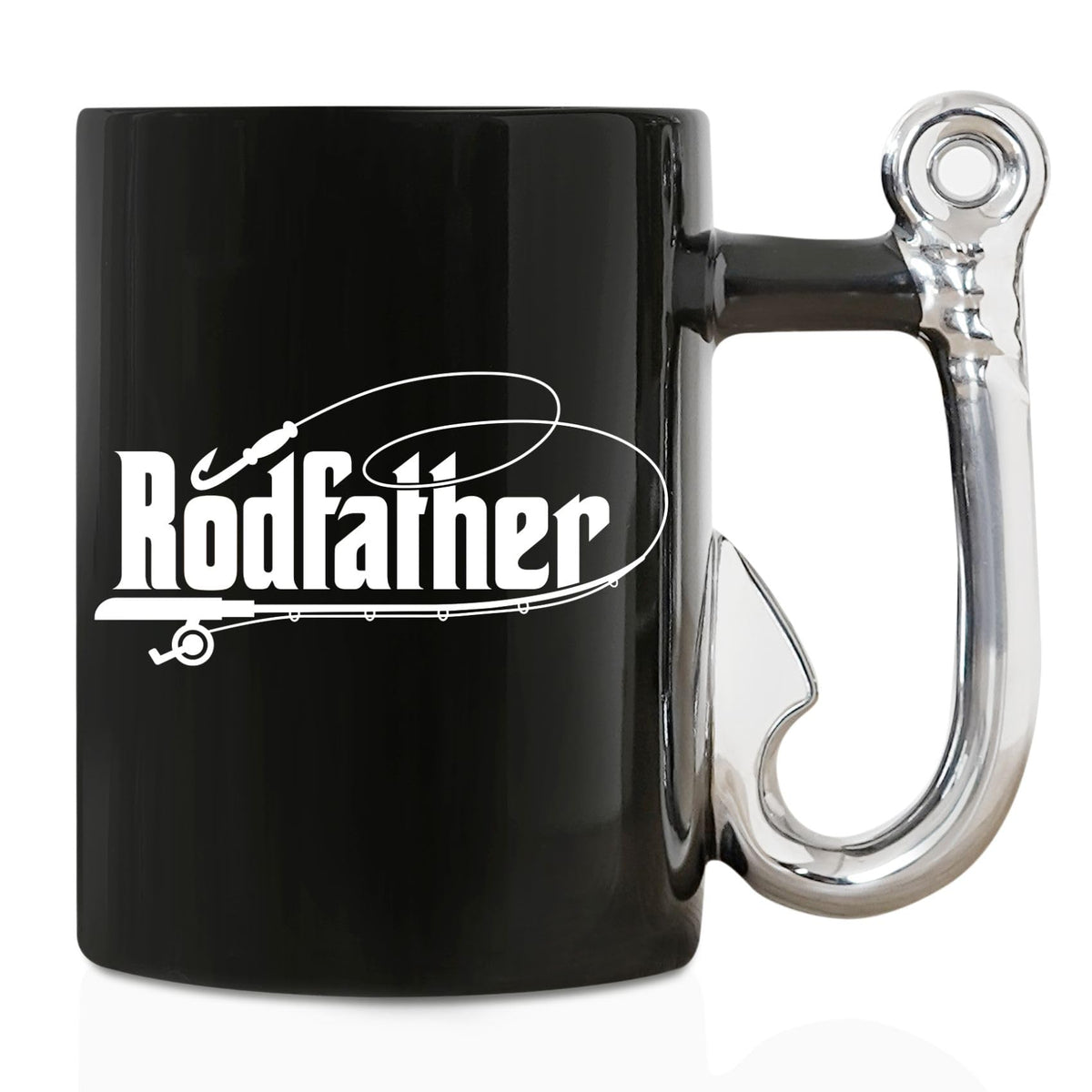 Onebttl Rodfather: taza cerámica con mango en forma de anzuelo para café cálido.