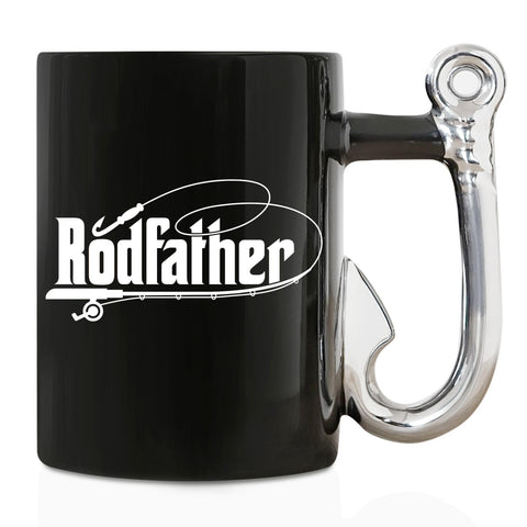 Onebttl Rodfather: taza cerámica con mango en forma de anzuelo para café cálido.