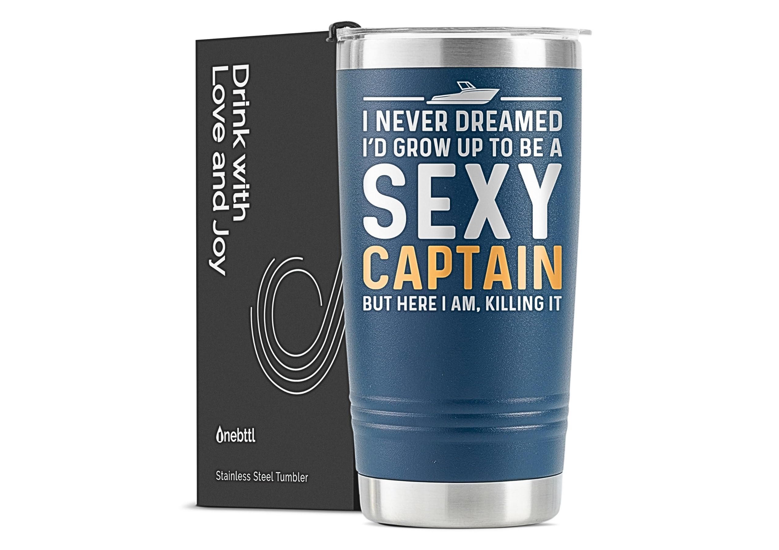 Onebttl Taza 20oz con diseño capitán atrevido para días en el barco.