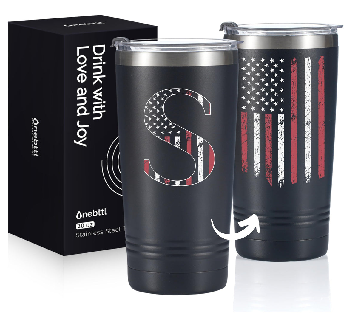 Onebttl taza aislada 20oz con bandera americana para bebidas frías y calientes.