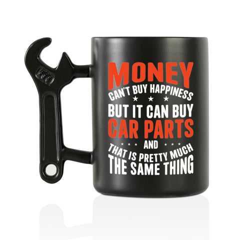 Onebttl taza cerámica con llave inglesa, vista frontal, ideal para amantes de coches.
