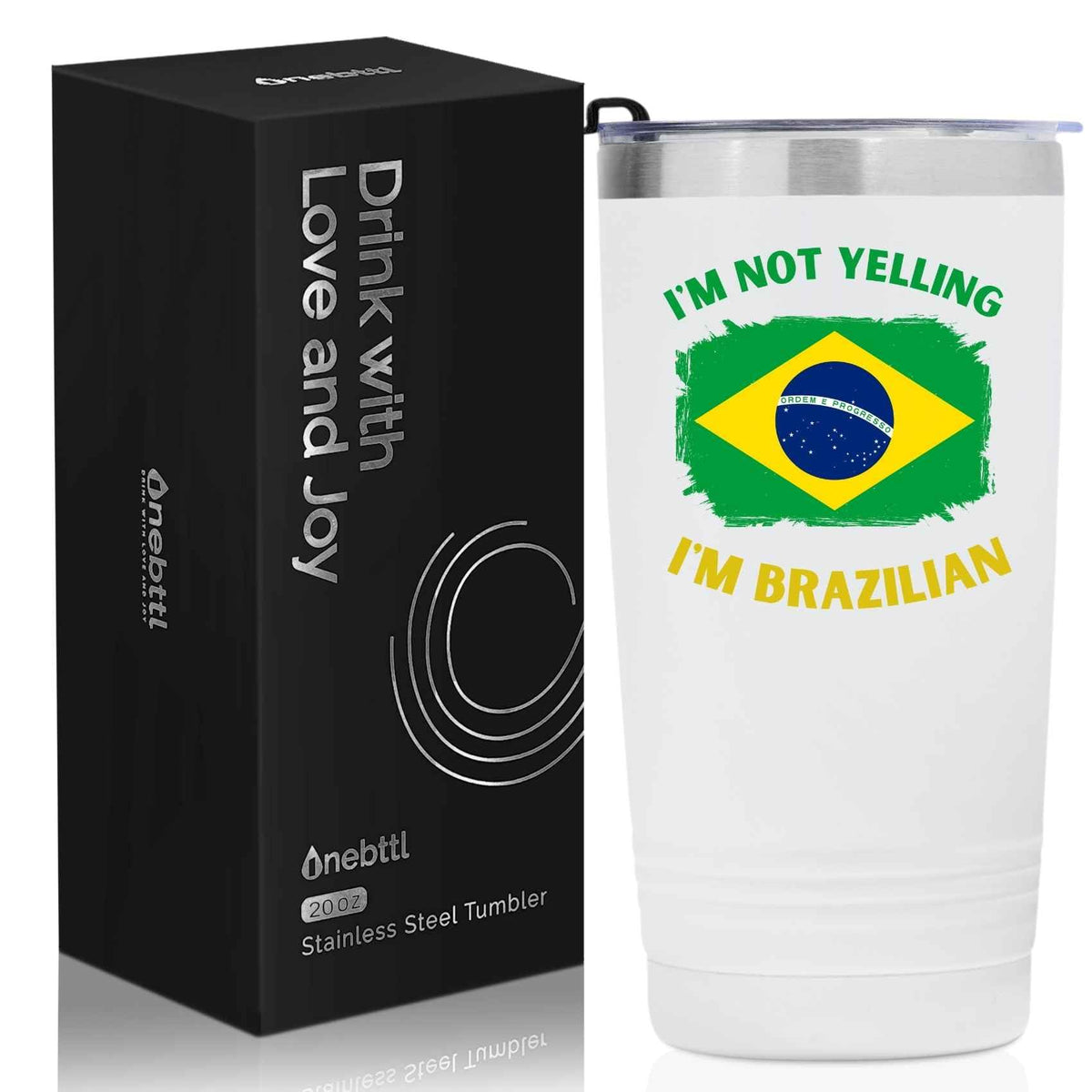 Onebttl Taza termica 20oz con bandera de Brasil, ideal para bebidas frías o calientes.