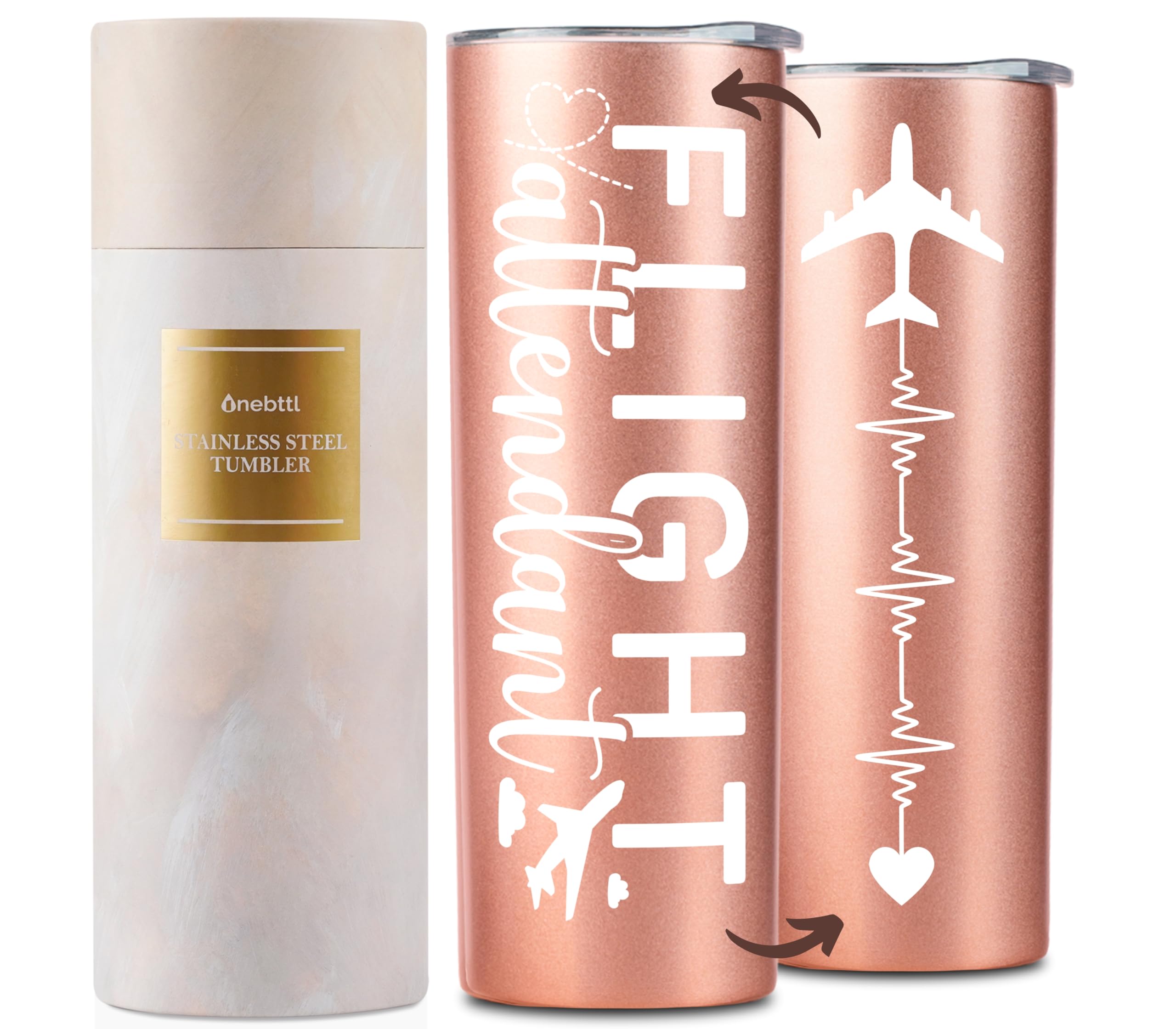 Onebttl tumbler con diseño avión y corazón, ideal como regalo para azafata.