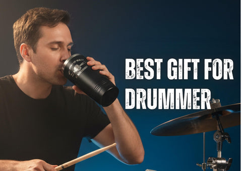 Onebttl tumbler divertido para baterista, vista lateral, mantiene bebidas frías durante ensayos.