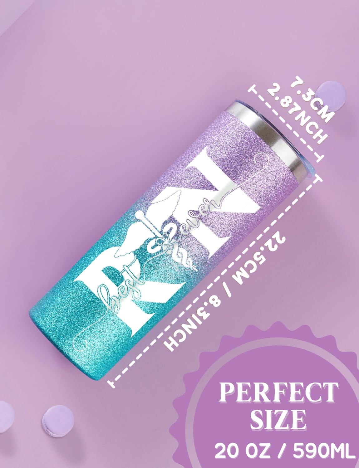 Onebttl tumbler, gradiente azul morado, mantiene bebidas a temperatura.