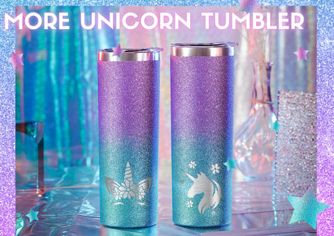 Onebttl Unicorn: diseños florales con brillo azul morado para inspiración diaria.