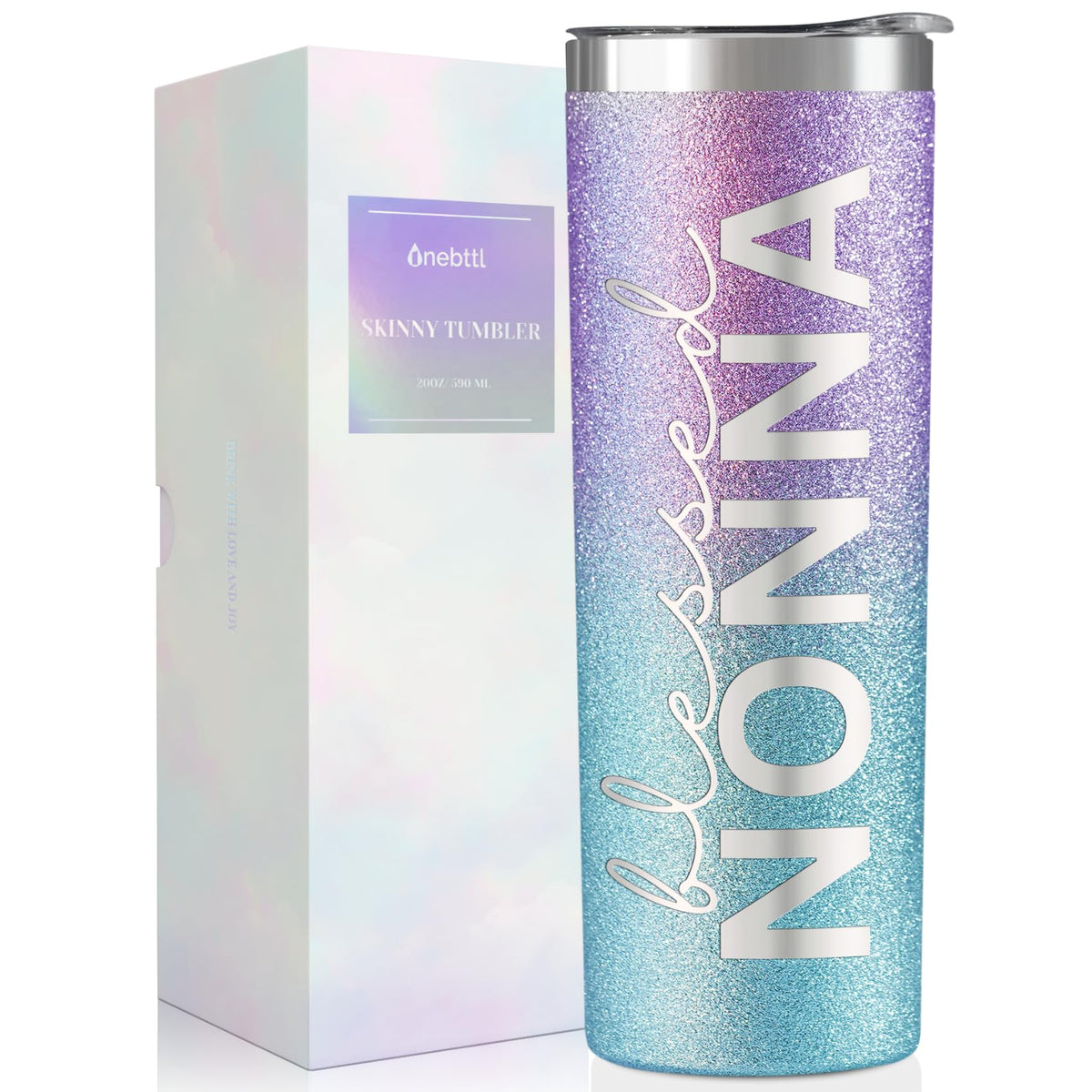 Onebttl vaso aislante 20oz con brillo azul-púrpura para bebidas frías o calientes