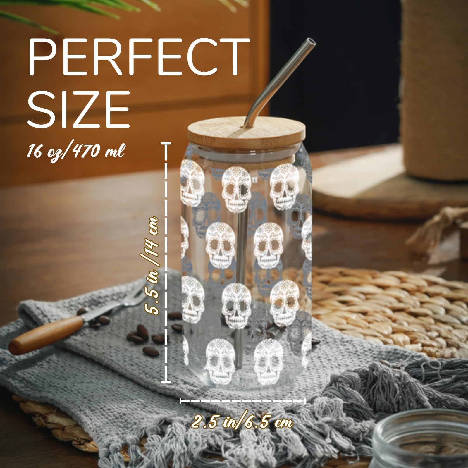 Vaso calavera para cerveza o bebidas frías, diseño temático y regalo único.