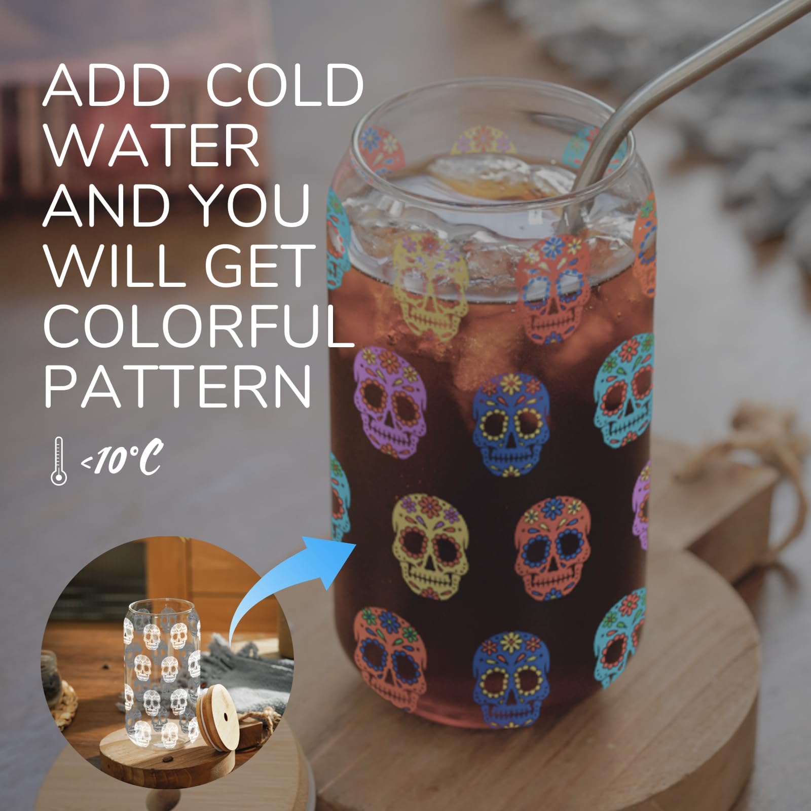 Vaso Onebttl con tapa de bambú y pajilla de vidrio, perfecto para refrescos y bebidas calientes.