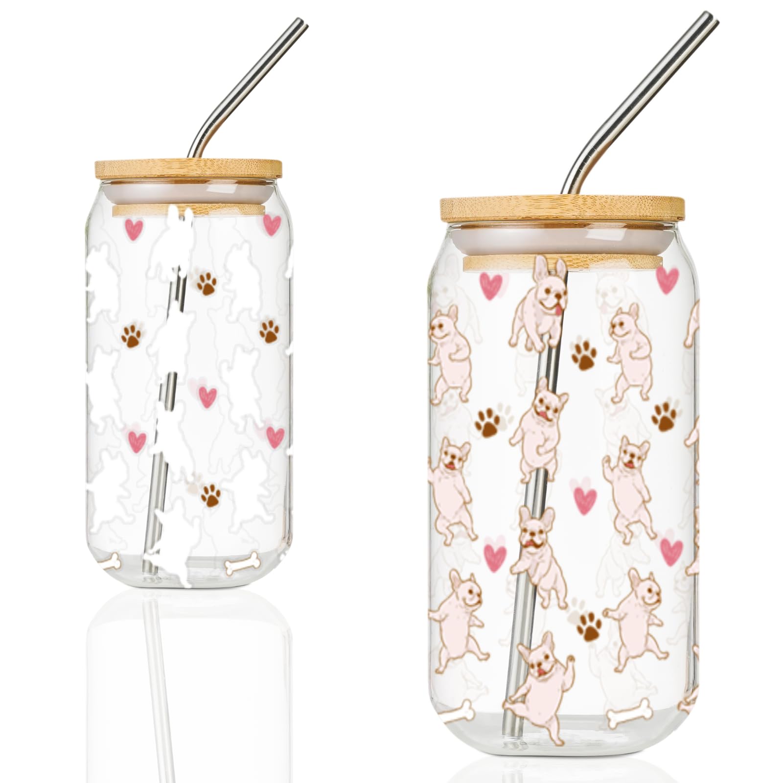 Onebttl vaso frances-bulldog cambia color al verter bebida fría.