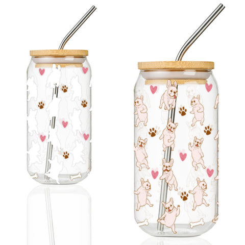 Onebttl vaso frances-bulldog cambia color al verter bebida fría.