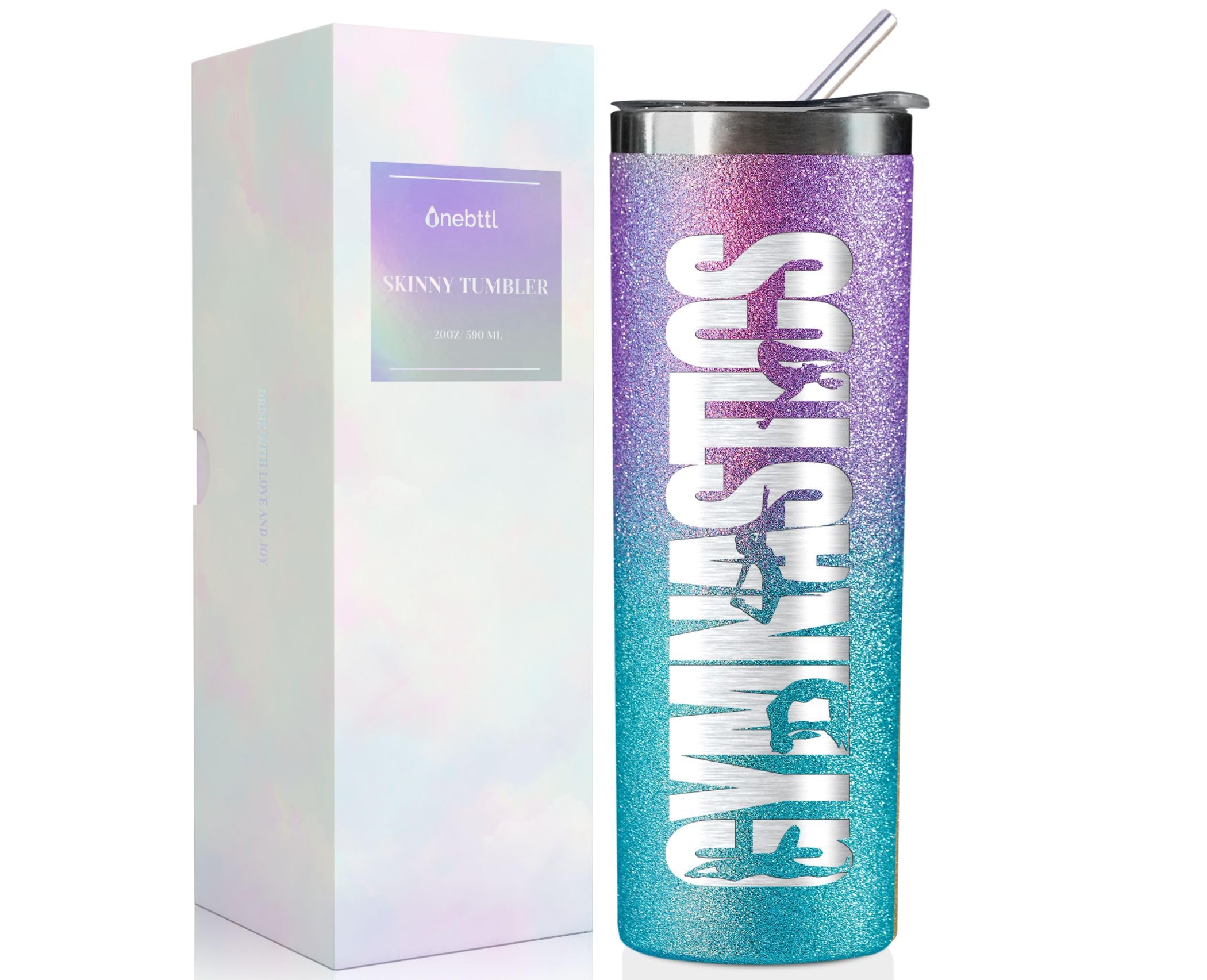Onebttl vaso gimnasia brillo azul morado, ideal para entrenamientos diarios.