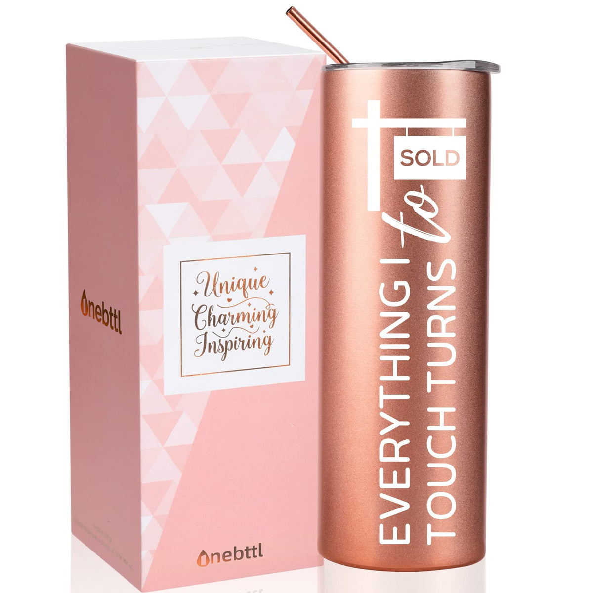 Onebttl vaso termico 20oz rosado, regalo ideal para agente inmobiliario