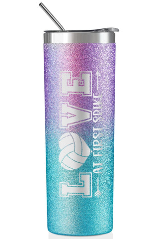 Onebttl vaso termico de acero inoxidable; diseño con brillos púrpura y azul para voleibol.