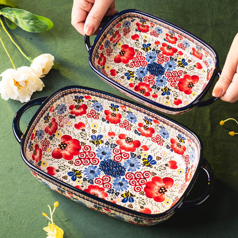 Bandeja ONECCI cerámica usos multiples azul flor miel para cocina