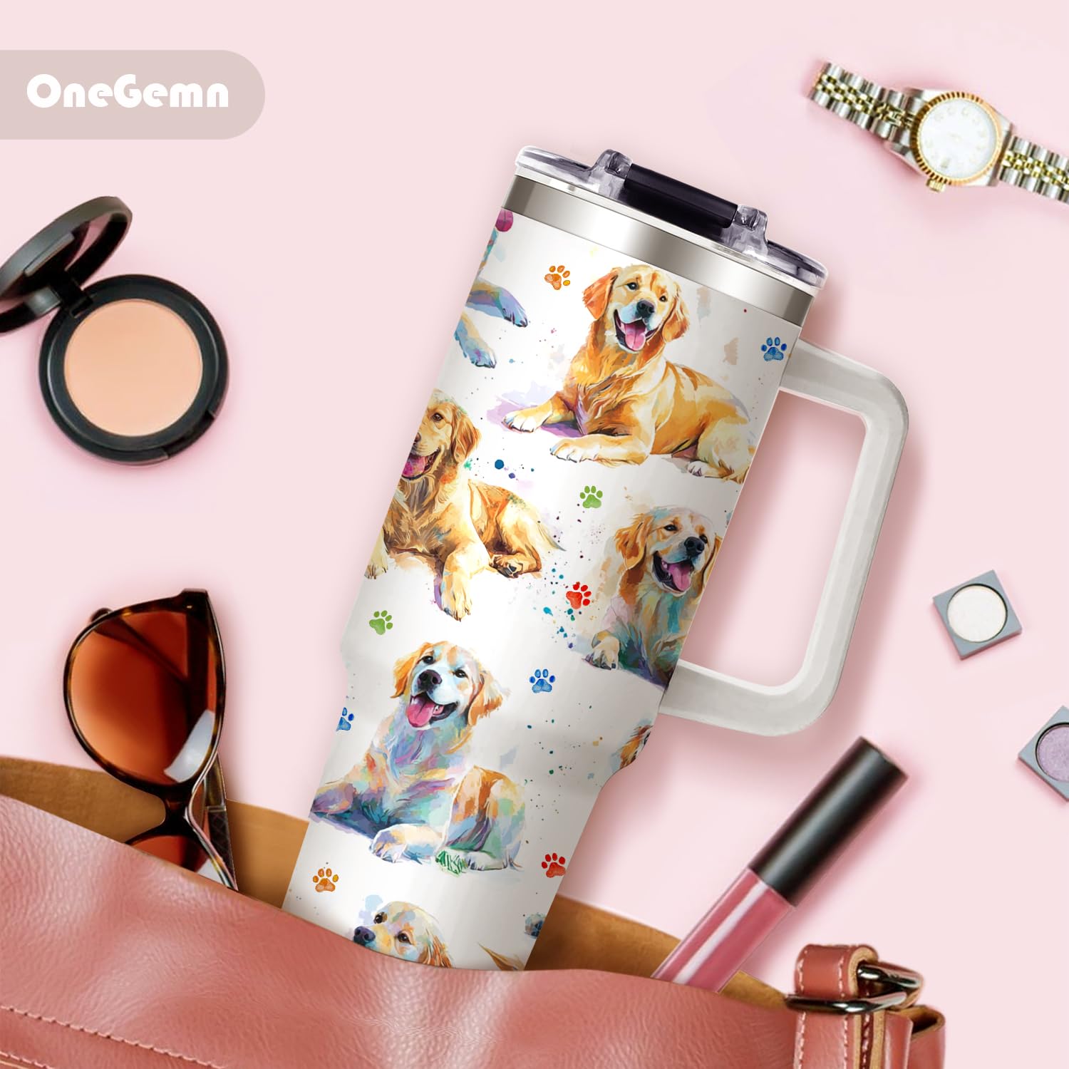 OneGemn capa resistente a arañazos con patrón de perro dorado, duradero.