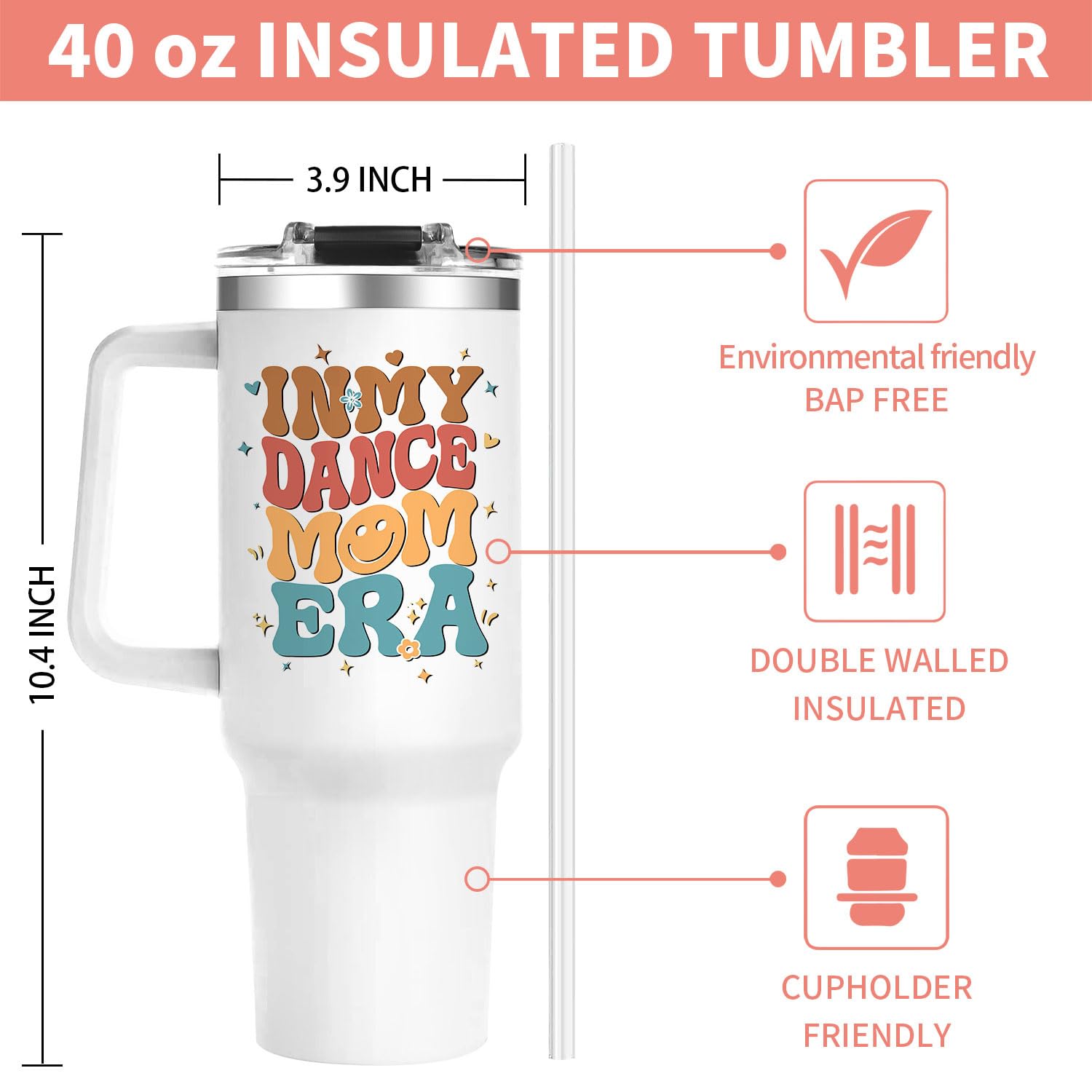 OneGemn Tumbler Danza Mamá con impresión de alta definición, diseño vibrante para cada sorbo.