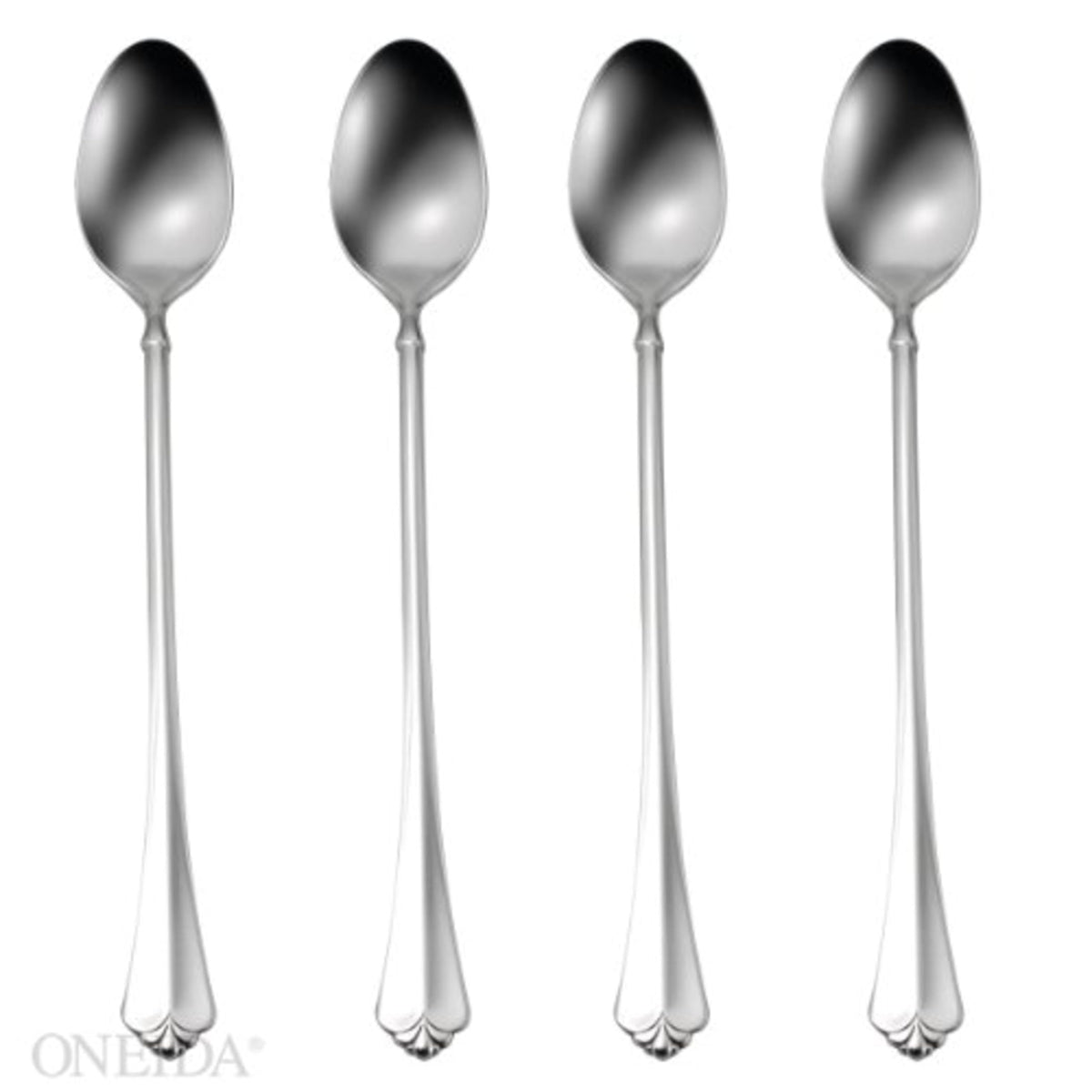 Oneida Juilliard, cucharas te altas, acabado espejo, ideales para veladas elegantes.