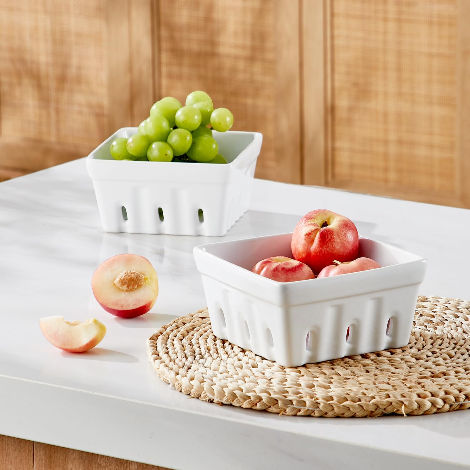 ONEMORE bandeja frutas cerámica blanca ideal para almacenamiento.