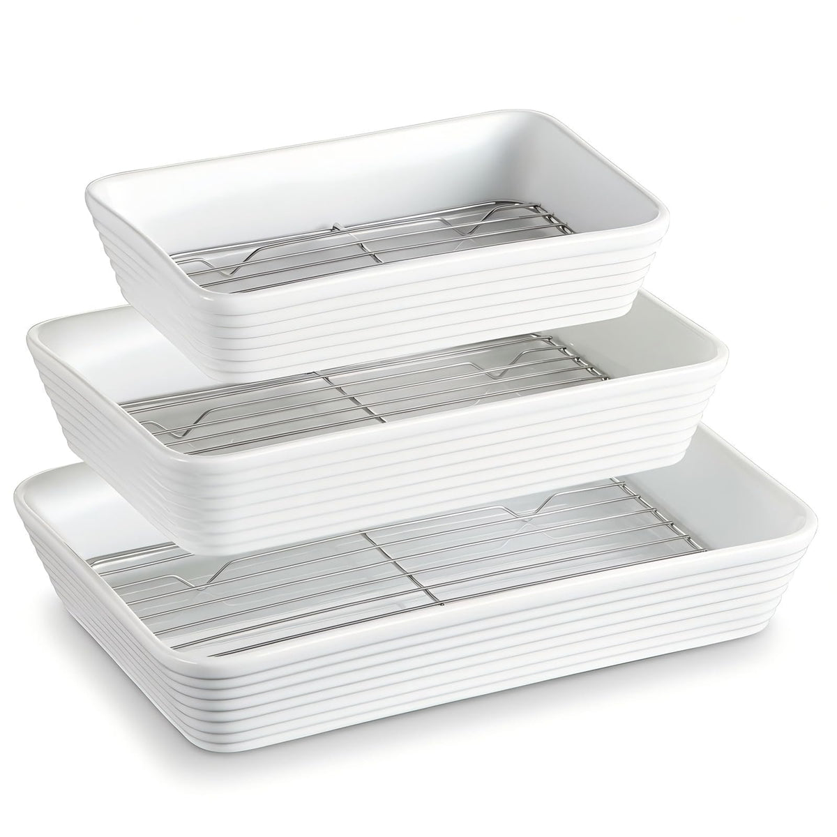 ONEMORE bandeja rectangular grande con rejilla para cocción uniforme y drenaje de grasa