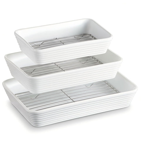 ONEMORE bandeja rectangular grande con rejilla para cocción uniforme y drenaje de grasa