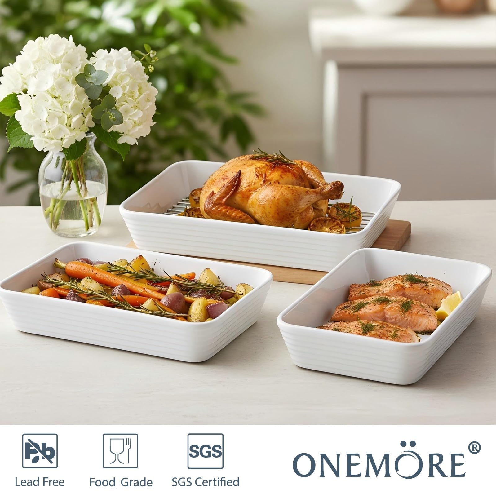 ONEMORE bandeja rectangular mediana con rejilla para resultados crujientes