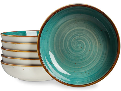 ONEMORE tazones porcelana para ensalada y pasta, 30 oz, en acabado azul verdoso