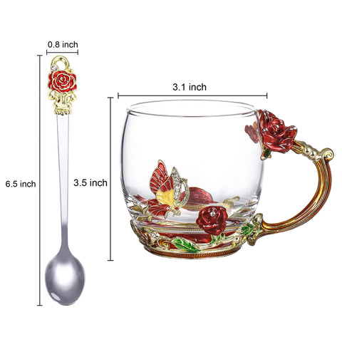 onepeng taza esmaltada mariposa y rosa, diseño elegante para regalar.