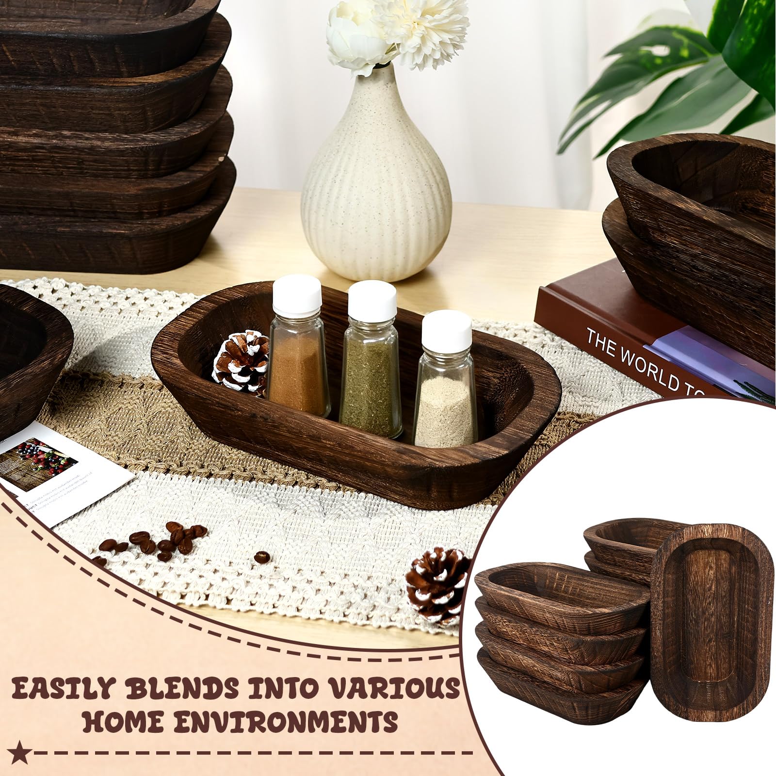 ONESIXEC cuencos de madera para centro de mesa y decoración del hogar