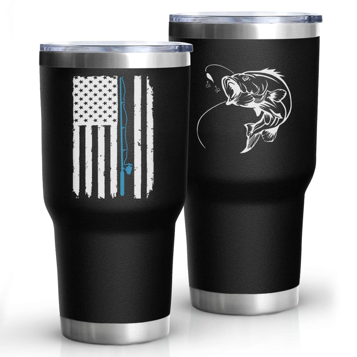 Onfnteac Tumbler pesca con diseño bandera usa, ideal para pesca manteniendo la bebida fría.