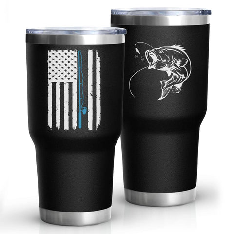 Onfnteac Tumbler pesca con diseño bandera usa, ideal para pesca manteniendo la bebida fría.