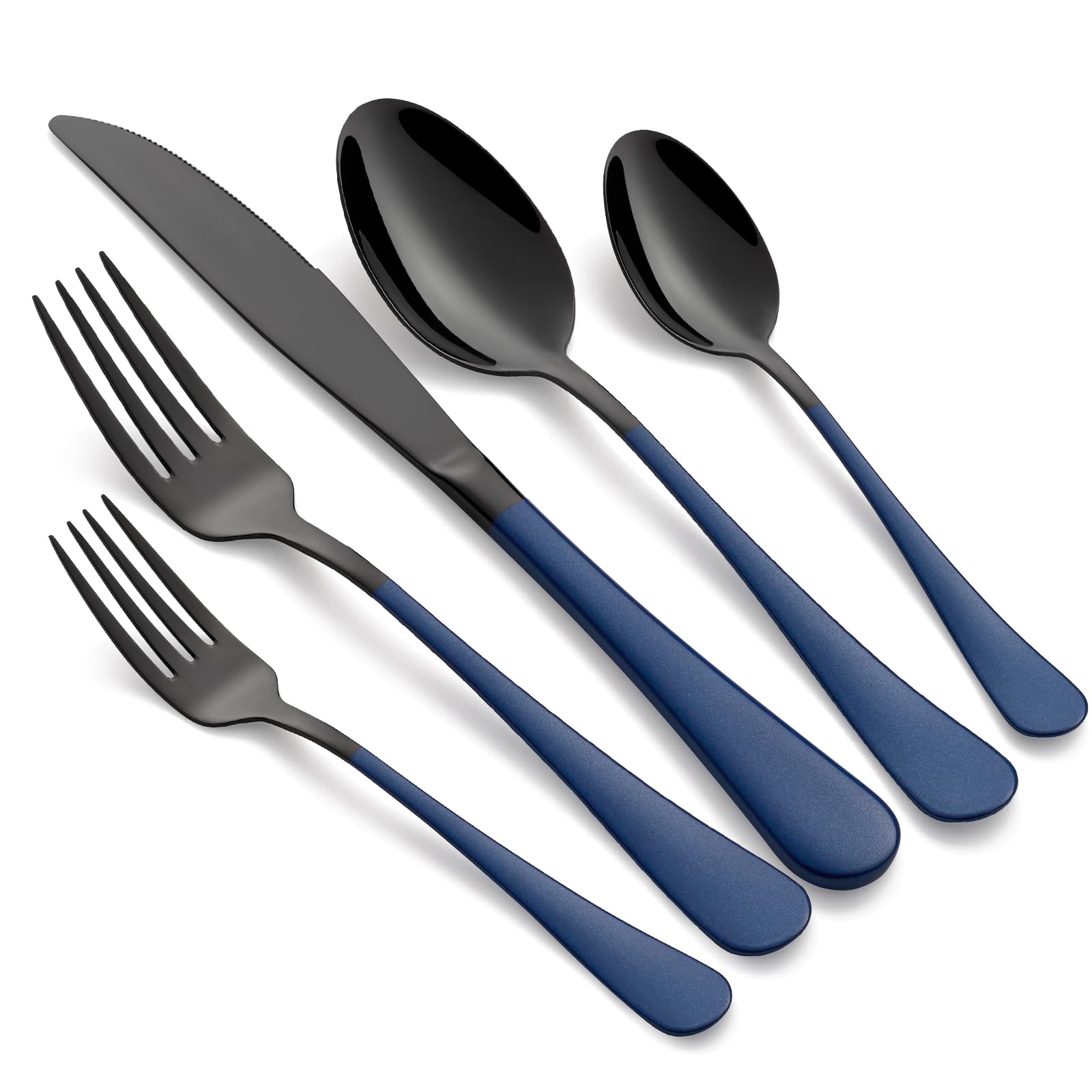 Onlycooker cubiertos 18-0 negro con mangos azul zafiro, aptos para lavavajillas.