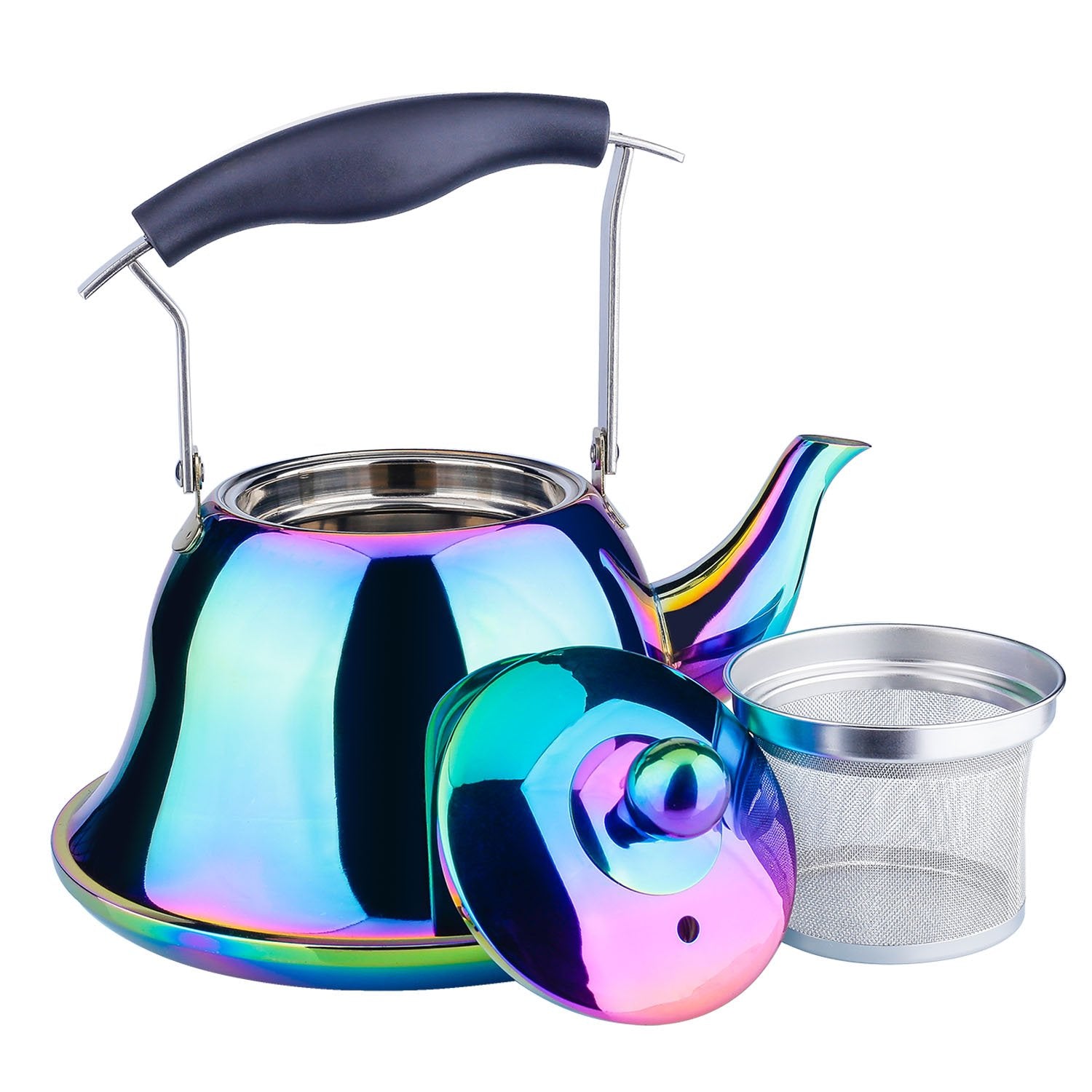 Onlycooker hervidor de acero inoxidable 2L con acabado espejo arcoíris para hervir rápido.