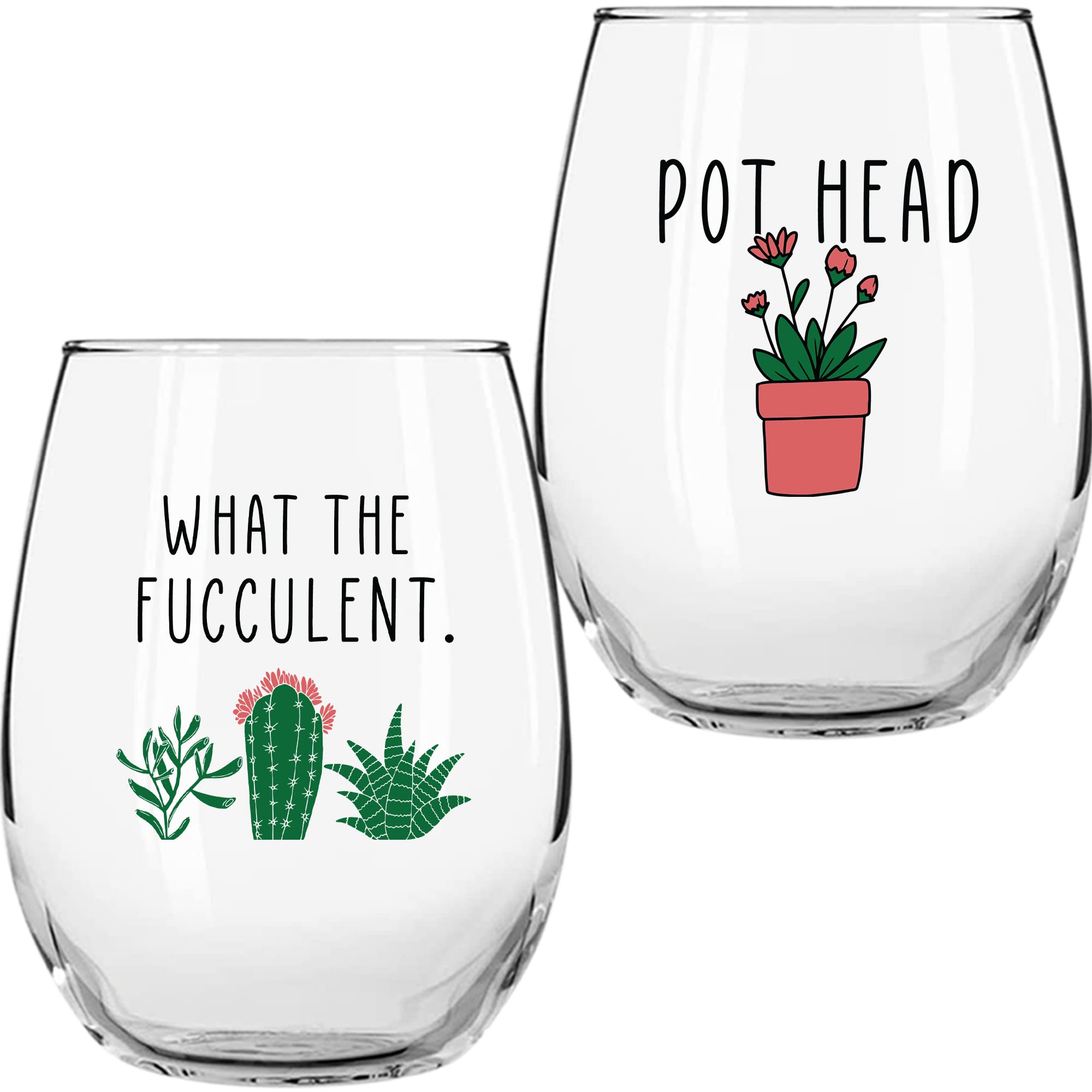 On The Rox juego de dos copas de vino cactus, ideal para regalar a amantes de plantas.