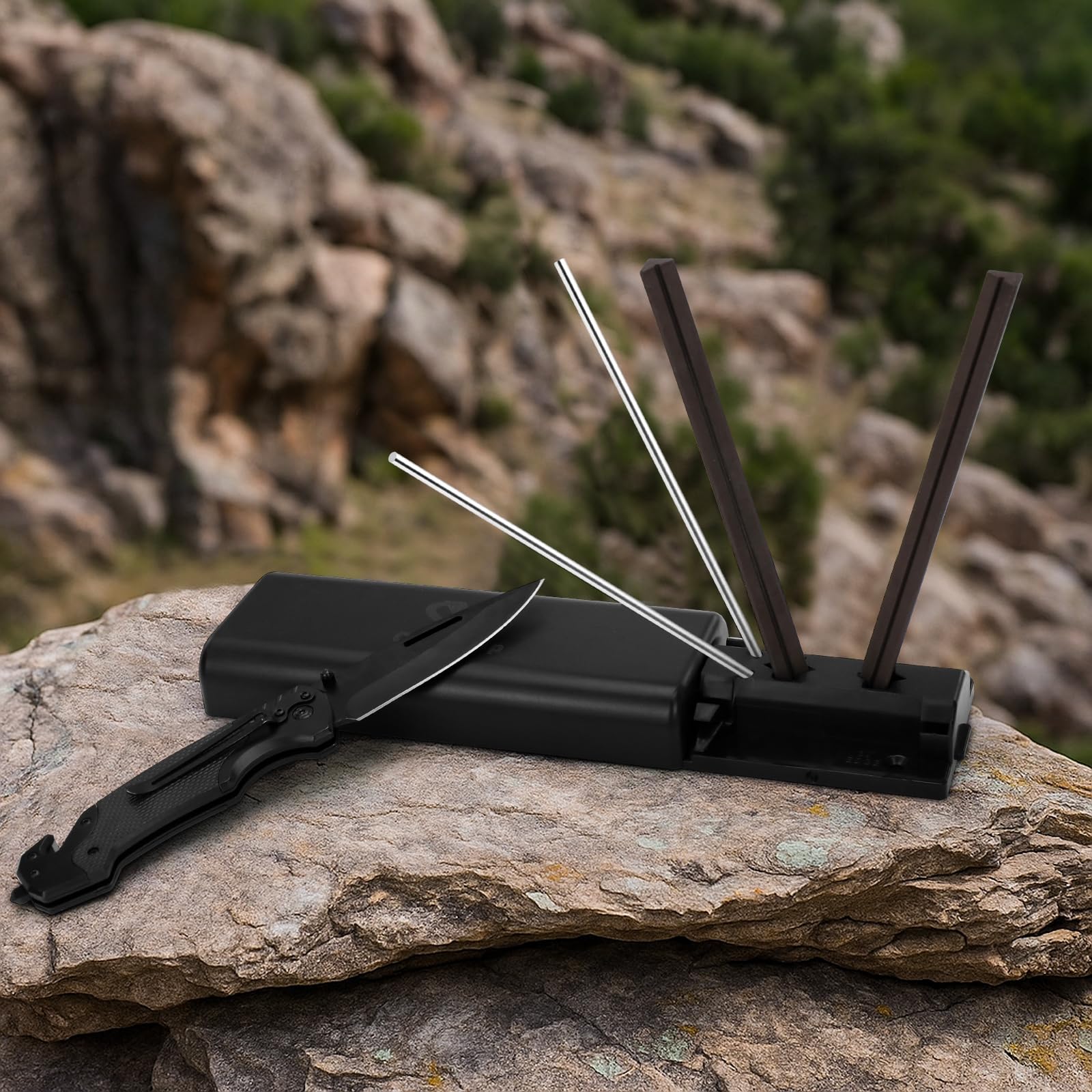 Onylraep afilador triángulo con tapa para almacenamiento compacto.