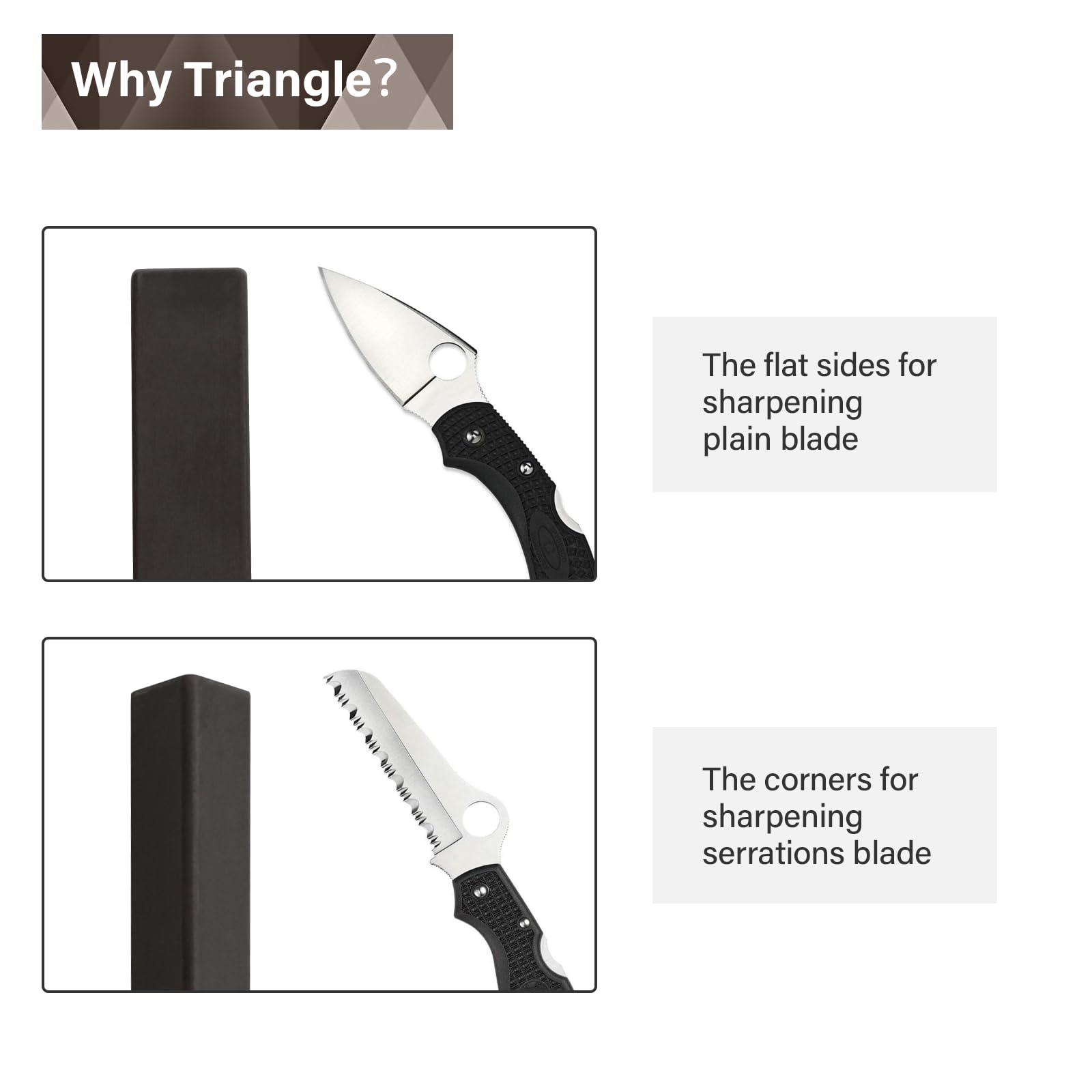 Onylraep afilador triángulo, compatible con cuchillos dentados de forma eficiente.