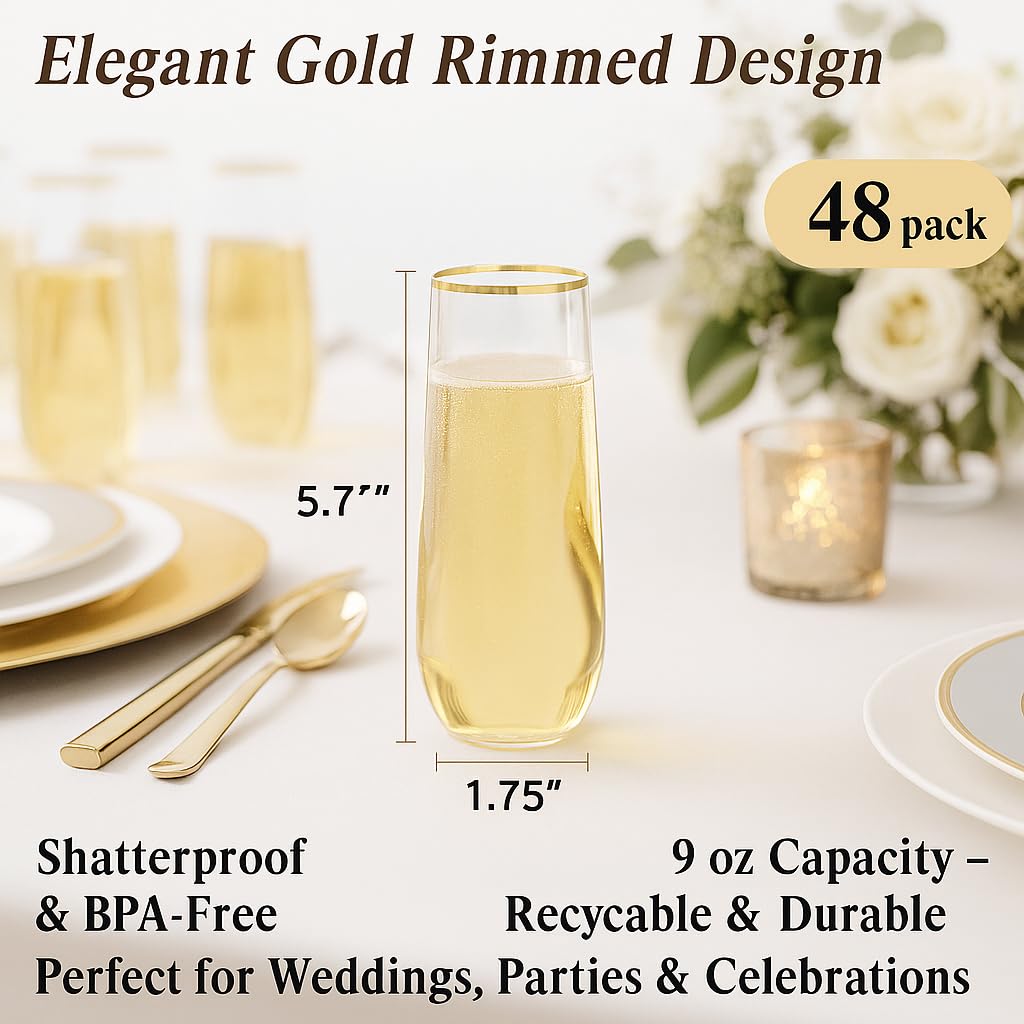 Pack de 48 vasos Oojami champán plástico para eventos sin complicaciones.
