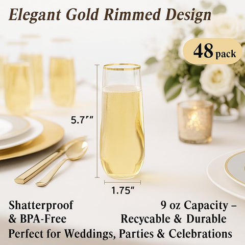 Pack de 48 vasos Oojami champán plástico para eventos sin complicaciones.