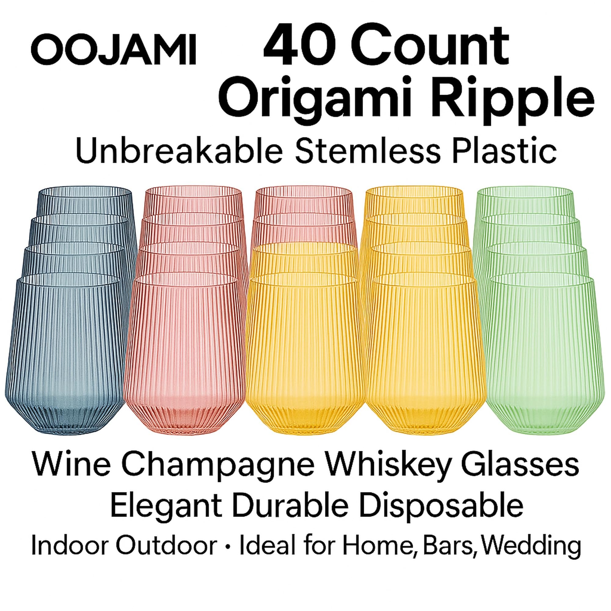 Vaso Oojami 12oz para whisky con diseño origami ondulado, duradero para fiestas