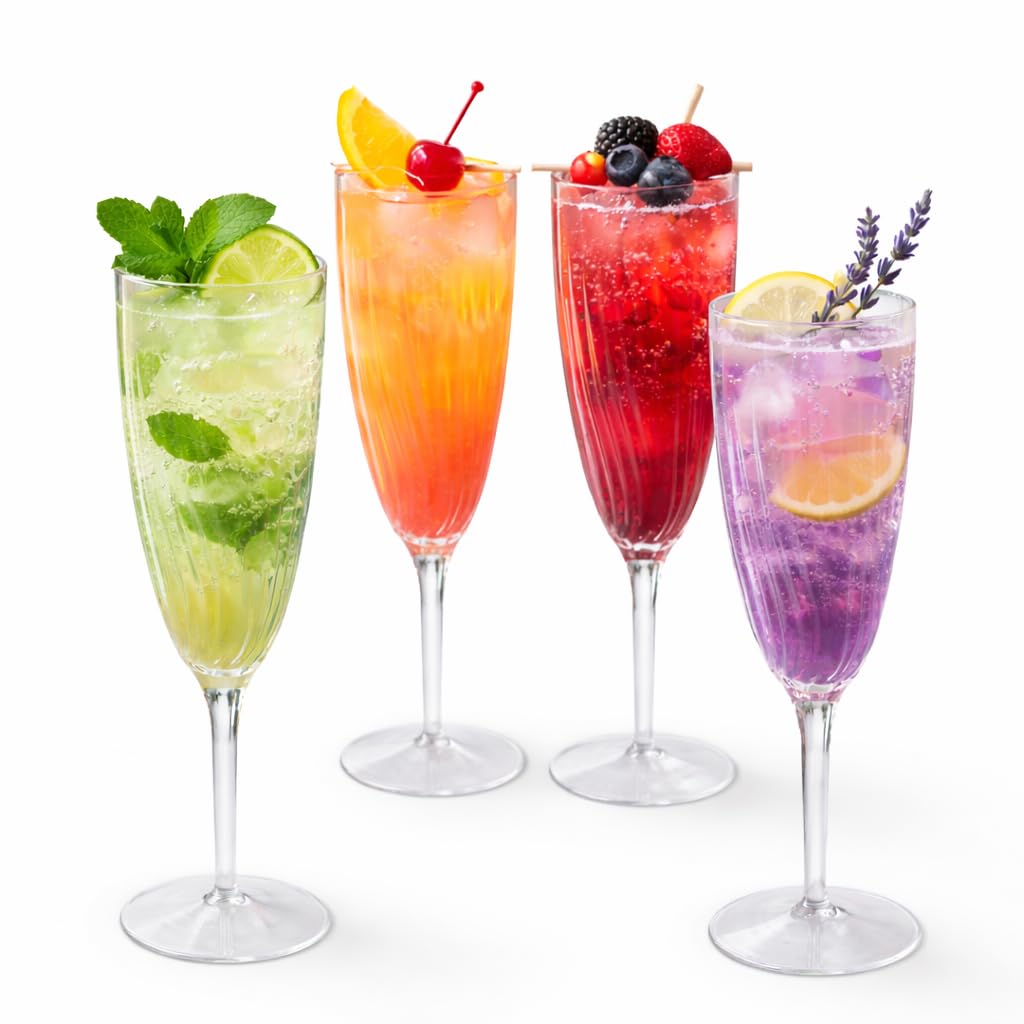 Vaso de champán plástico Oojami transparente, 177 ml, perfecto para brindis en fiestas.
