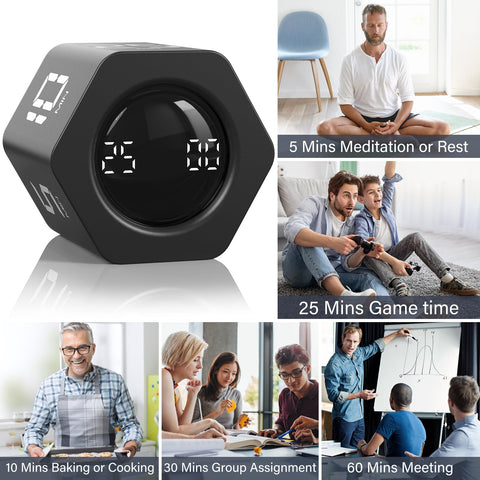 OORAII temporizador modo alarma, vista frontal, recordatorio audible para reanudar tareas.