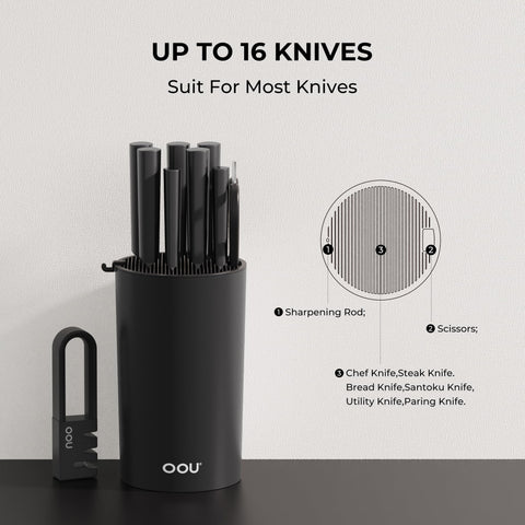 OOU! Portacuchillos universal sin cuchillos negro, ideal para encimera ordenada.