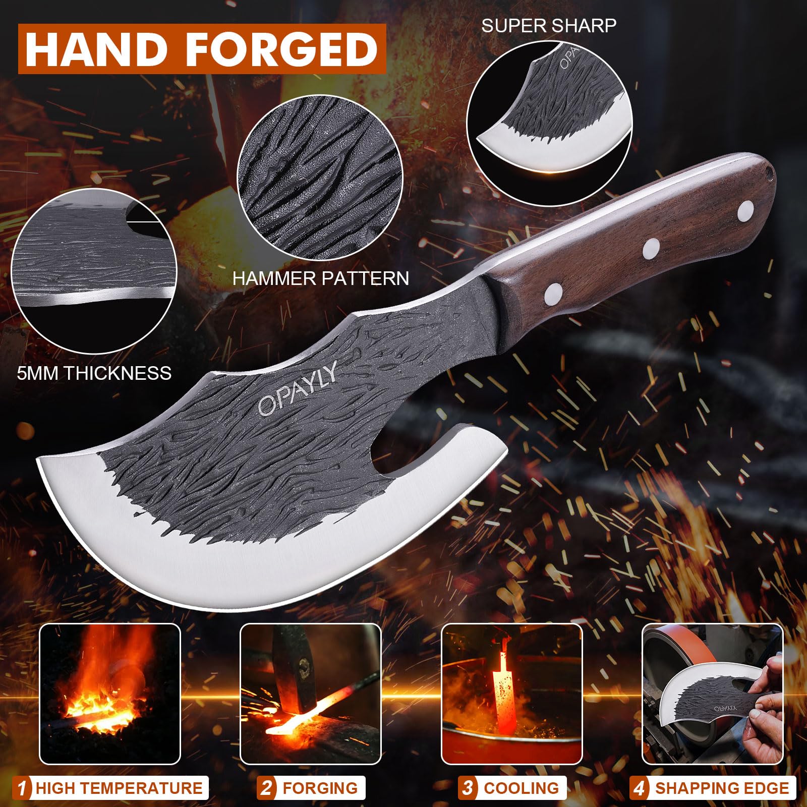 OPAYLY cleaver mango madera – mango ergonómico con tres remaches