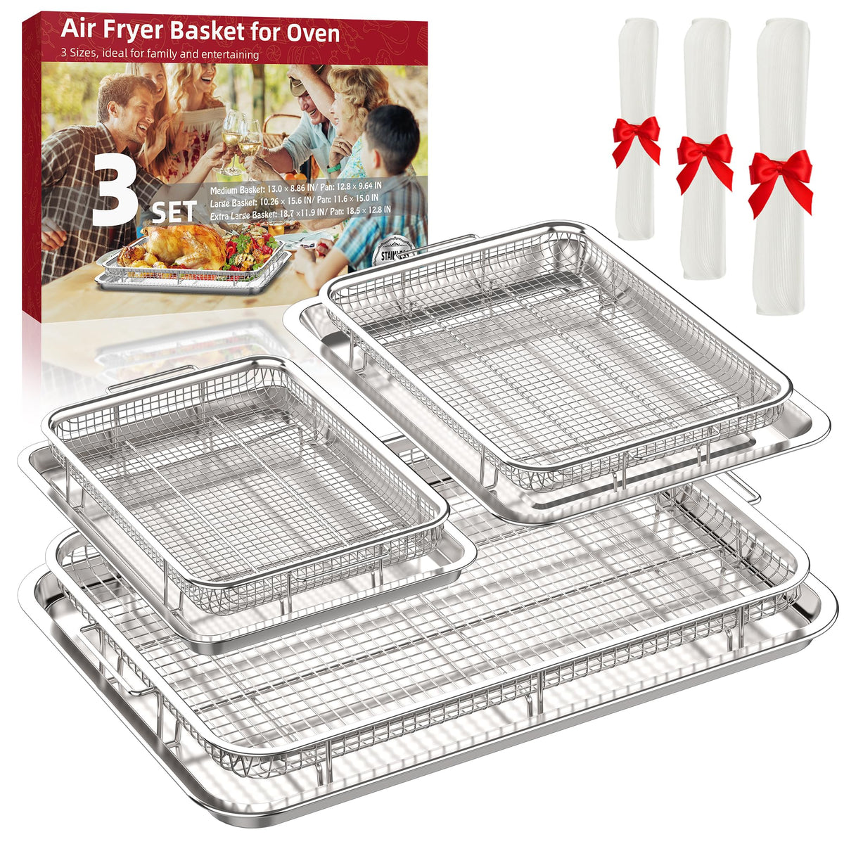 OPENICE bandeja mediana para horno, mejora la circulación de aire y cocina más uniforme.