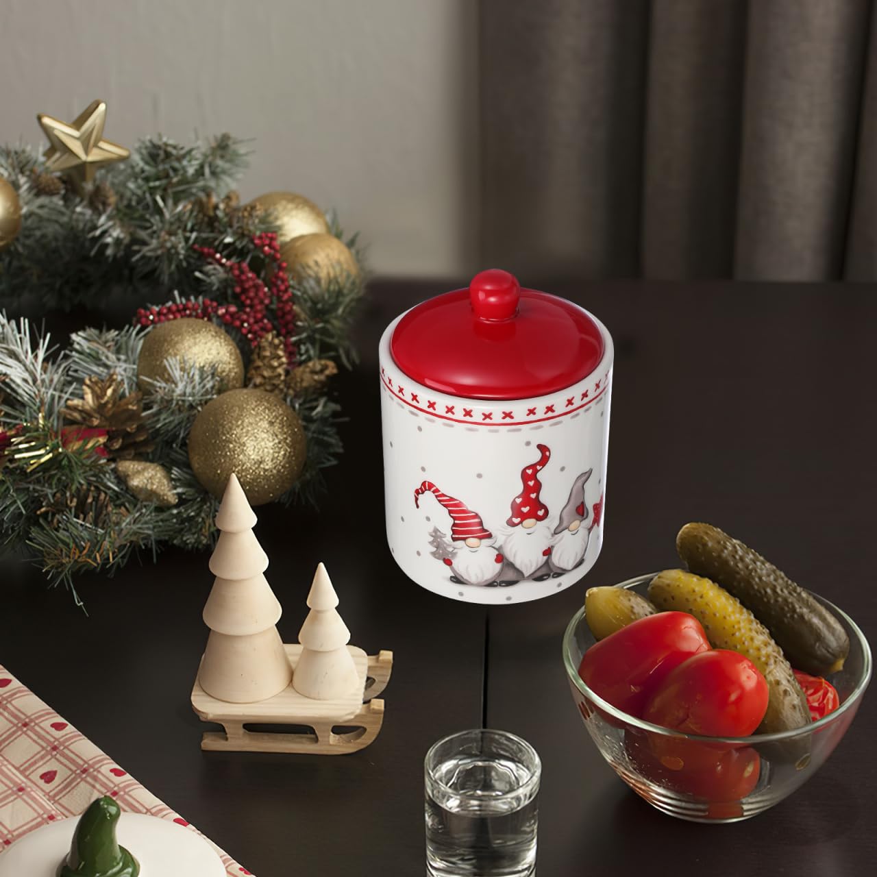 Operitacx contenedor cerámico navidad gnomo, perfecto para galletas y dulces.