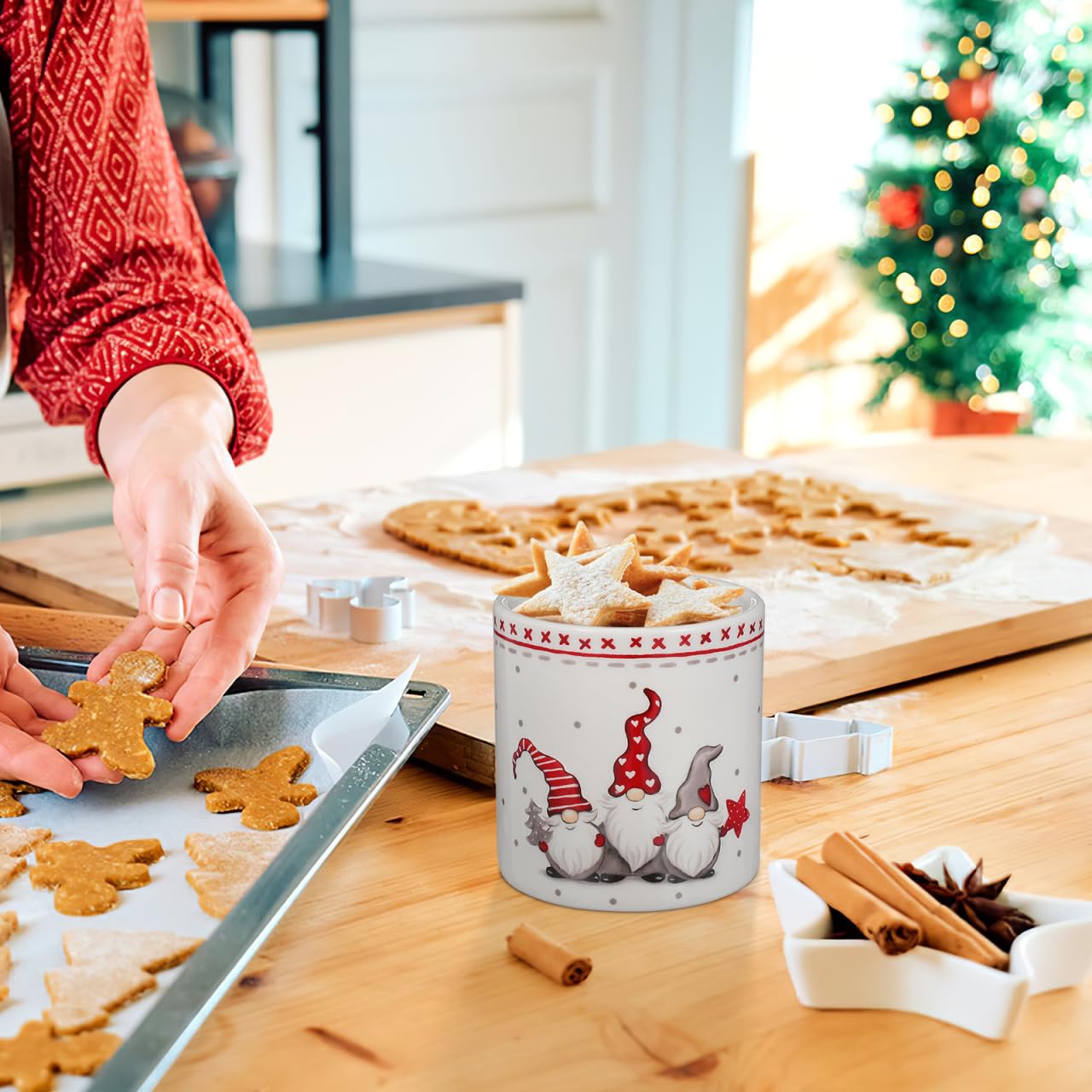 Operitacx jarro dulces navidad gnomo grande, mantiene snacks frescos y listos para fiestas.