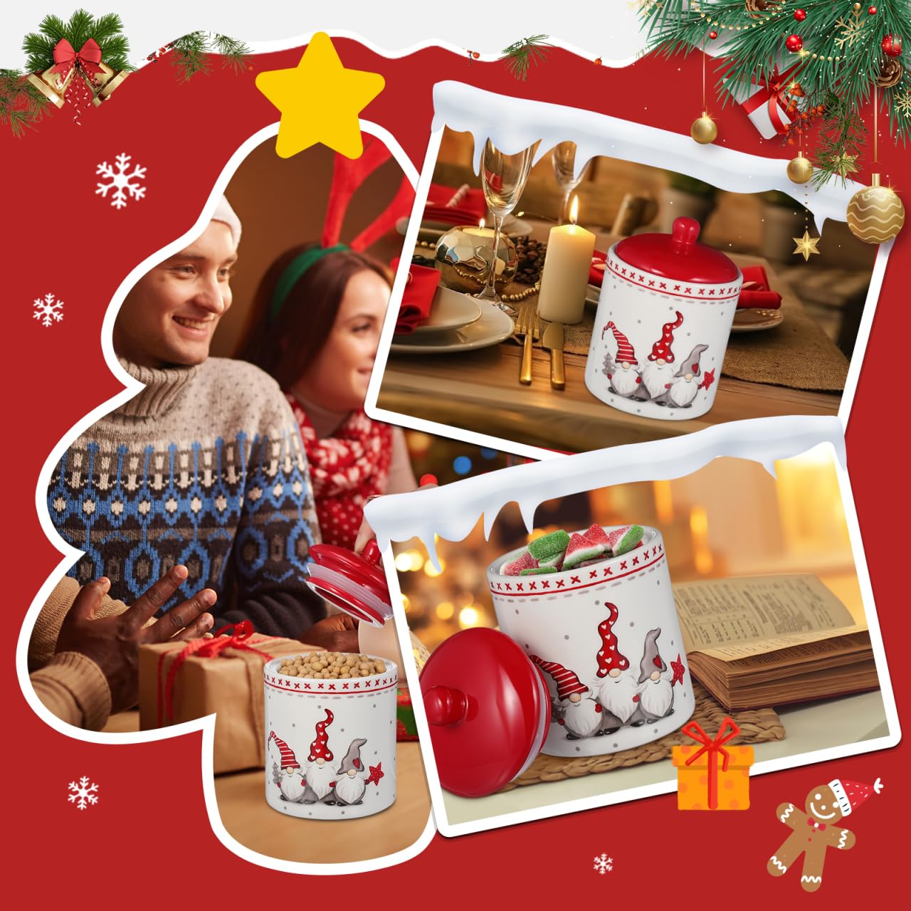 Operitacx jarro galletas navidad gnomo, diseño festivo para encimera.