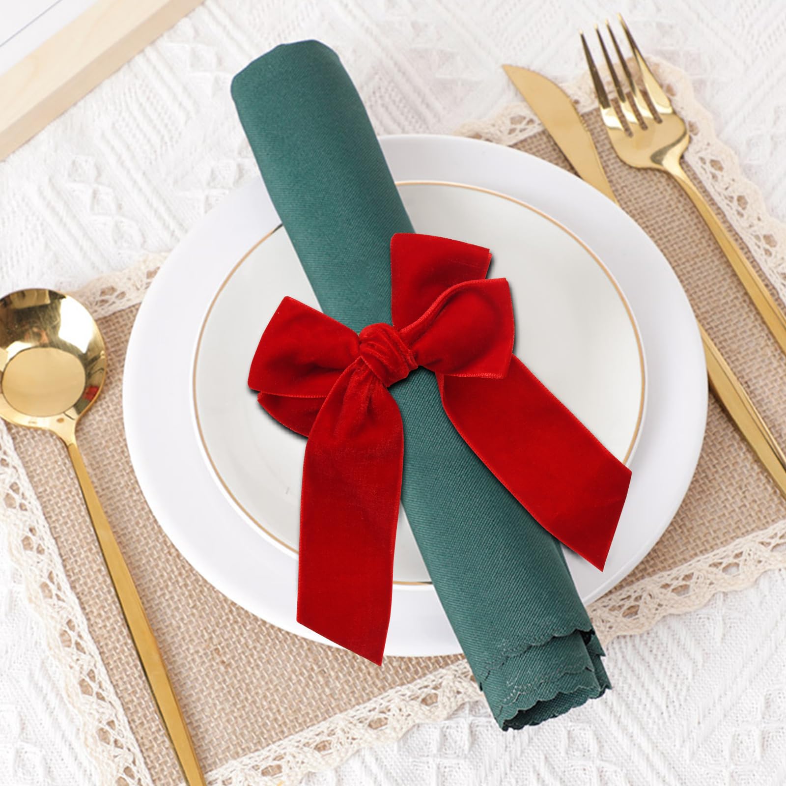 Opexscal decoración de mesa navideña con lazos de terciopelo para momentos especiales.