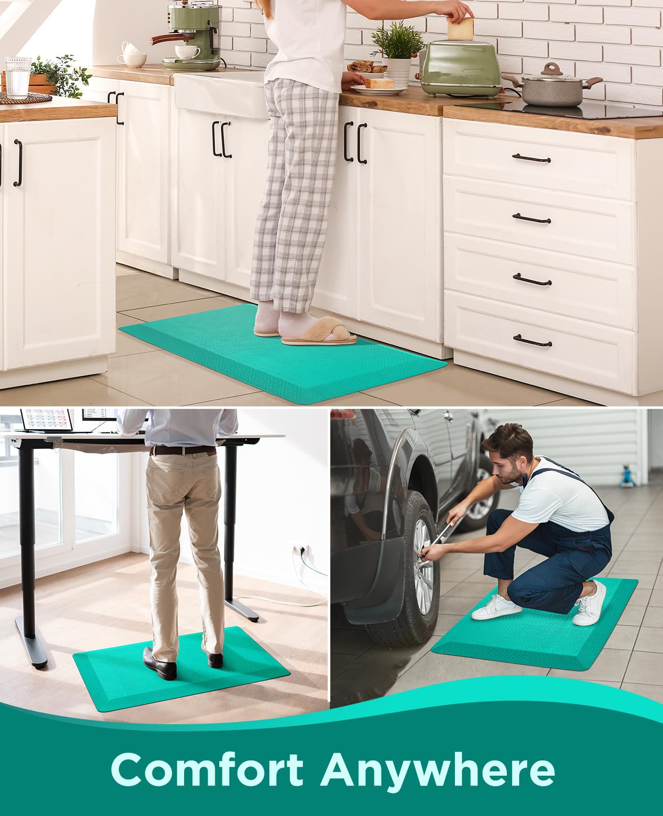 Alfombrilla Ophanie con base antideslizante, estabilidad en superficies diversas.